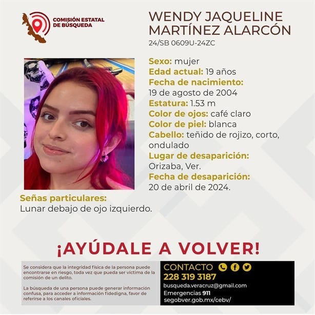 Buscan a Wendy Jaqueline desapareció en la ciudad de Orizaba, Veracruz