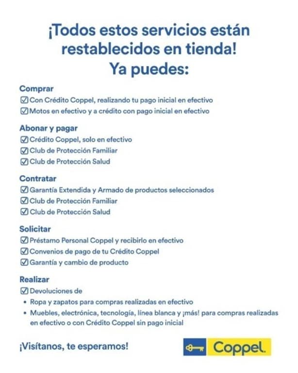 Coppel: lista actualizada de los servicios restablecidos