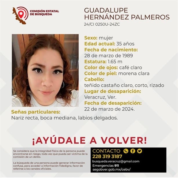 Lanzan campaña en redes para dar con el paradero de Guadalupe Hernández Palmeros, desaparecida en Veracruz