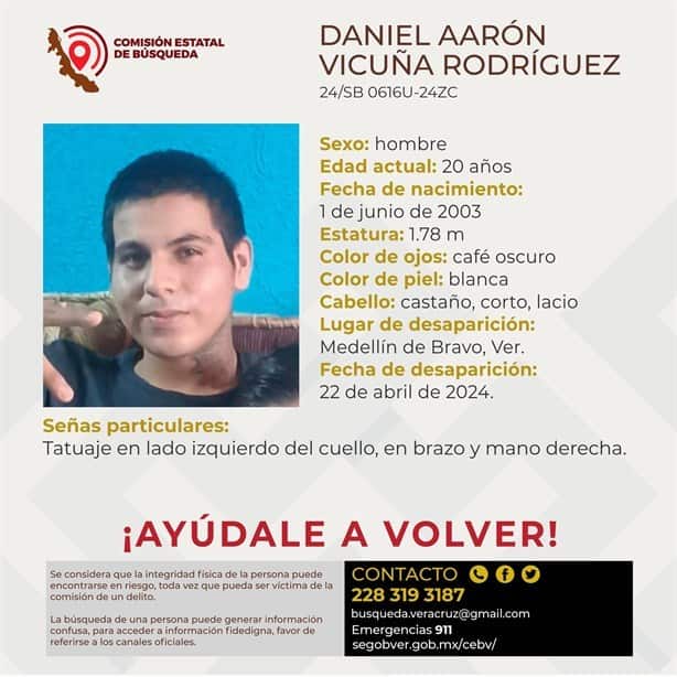 Desaparece en Medellín de Bravo el joven Daniel Aarón Vicuña Rodríguez