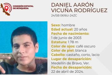 Desaparece en Medellín de Bravo el joven Daniel Aarón Vicuña Rodríguez