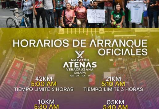 Estos son los nuevos horarios de cada distancia para el Maratón Atenas Veracruzana Xalapa