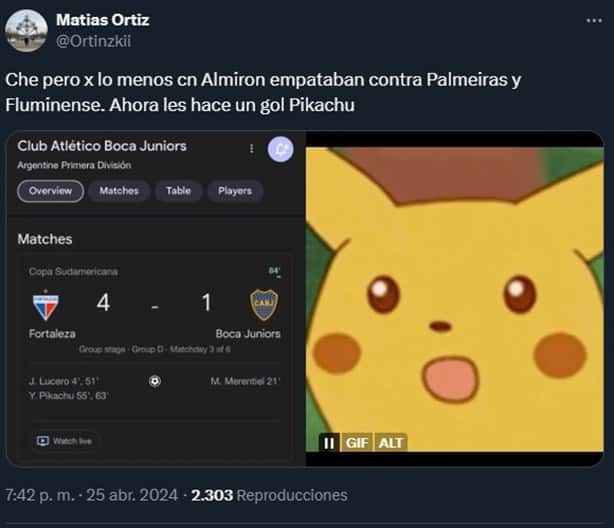 Pikachu le metió doblete a Boca Juniors; solo en la Copa Sudamericana (+Video)