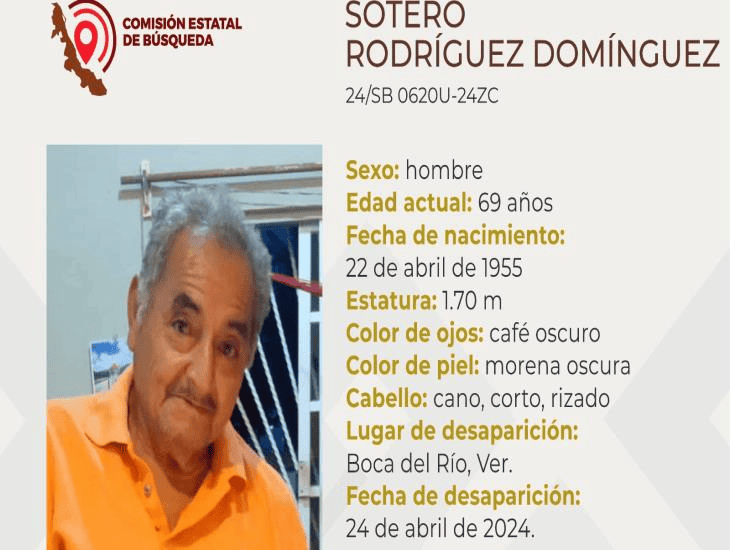 Buscan a Sotero Rodríguez Domínguez desaparecido en Boca del Río
