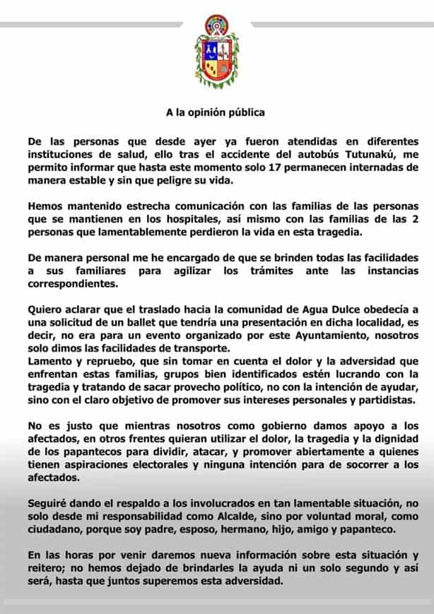 Alcalde de Papantla se deslinda de volcadura de autobús; acusa golpeteo político