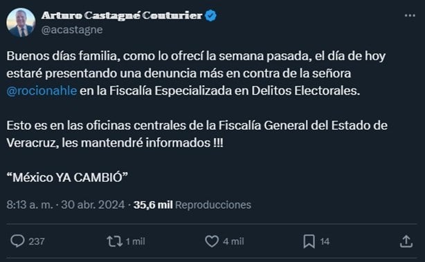 ¿Y a los Yunes cuándo? Arturo Castagné denuncia al alcalde de Martínez de la Torre