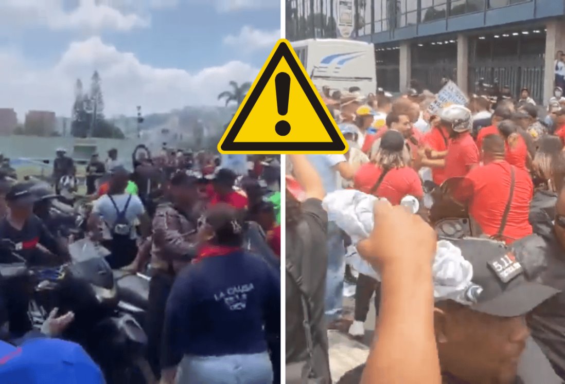 Grupos de choque del régimen de Nicolás Maduro atacan marcha laboral en Caracas