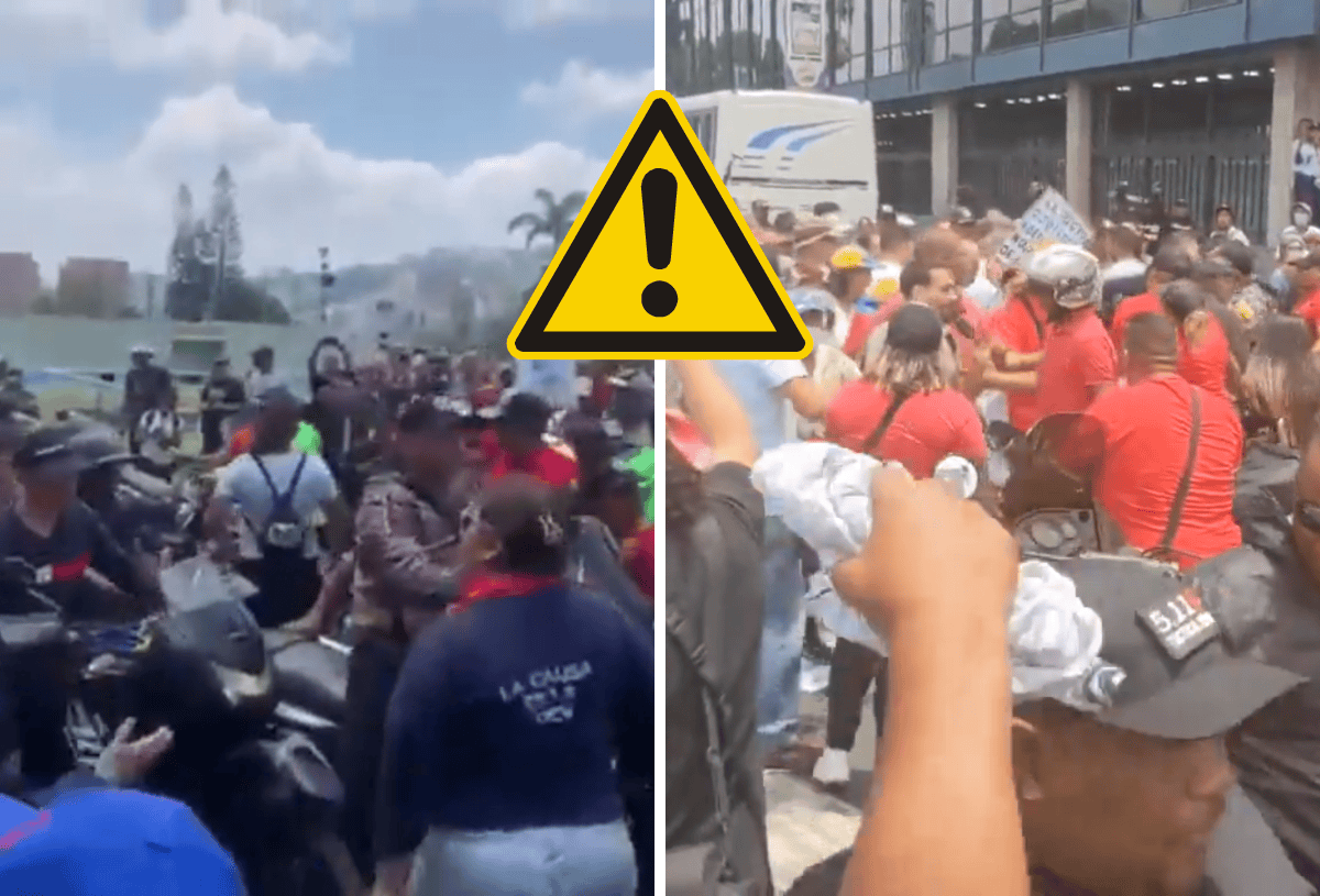 Grupos de choque del régimen de Nicolás Maduro atacan marcha laboral en Caracas