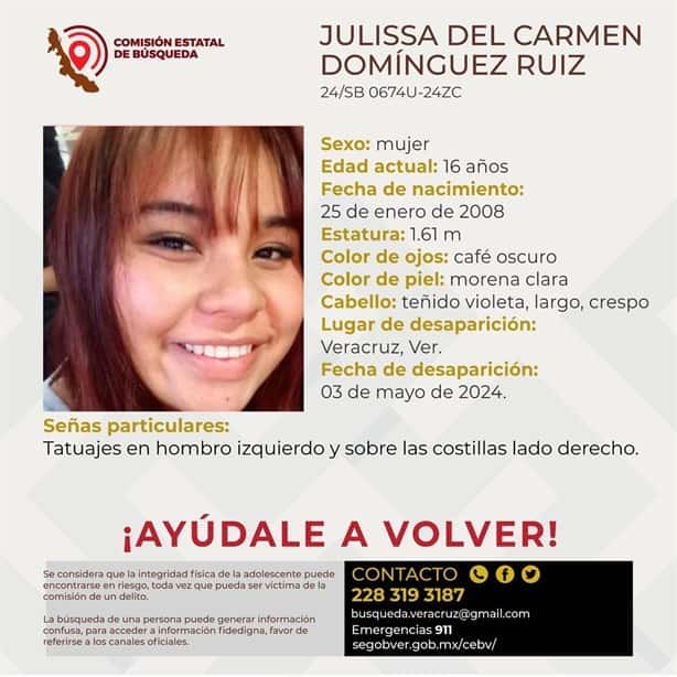 Buscan a Julissa del Carmen de 16 años, desapareció en la ciudad de Veracruz
