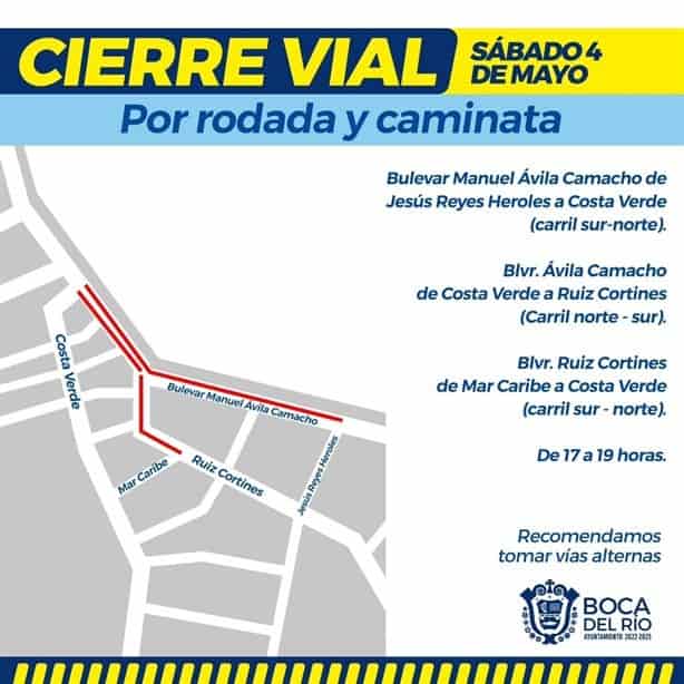 Estos son los cierres viales en Boca del Río este sábado 04 de mayo