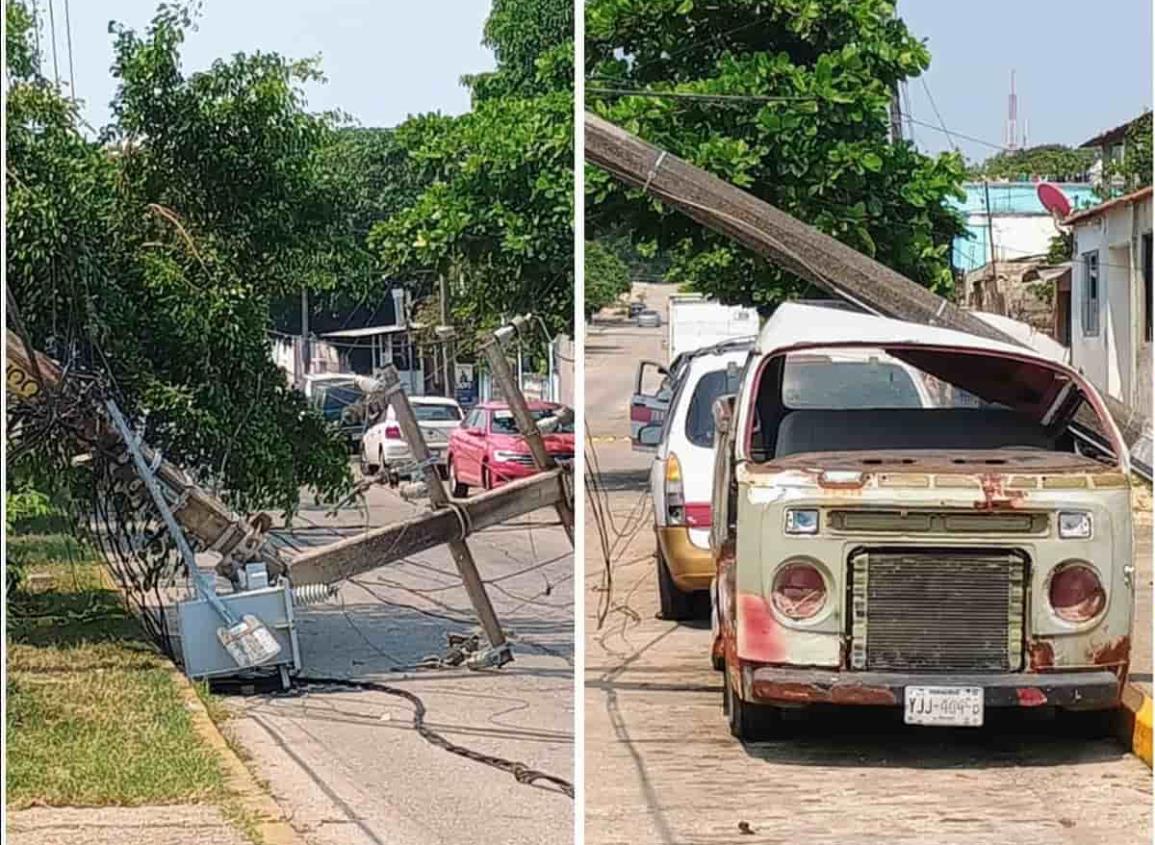 Urbano derriba postes y cableado; deja sin luz a colonia de Coatzacoalcos l VIDEO