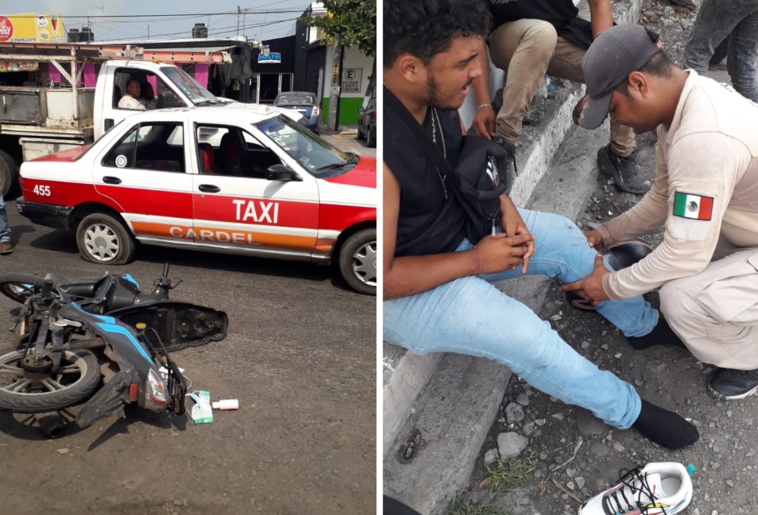 Accidente en Cardel: Motociclista lesionado tras colisión con taxi