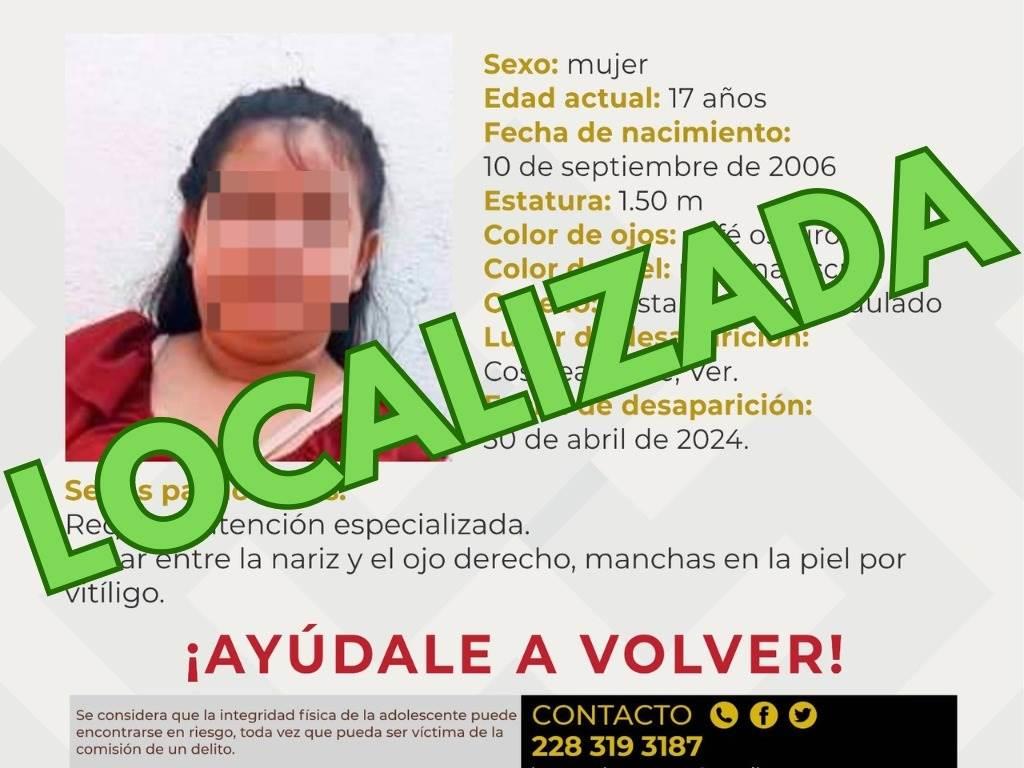 Encuentran sana y salva a menor que estaba desaparecida en Cosoleacaque