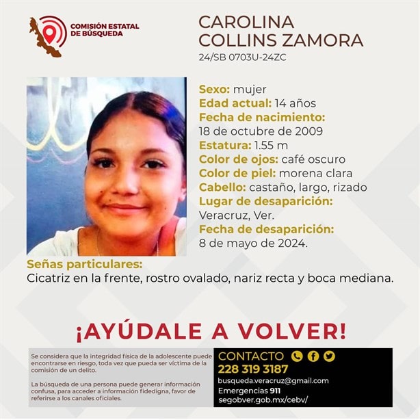 Desaparece la adolescente Carolina Collins Zamora en Veracruz