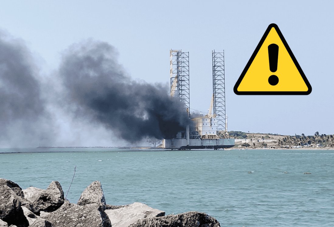 Se incendia plataforma marítima en el puerto de Alvarado; evacuan con éxito a personal | VIDEO