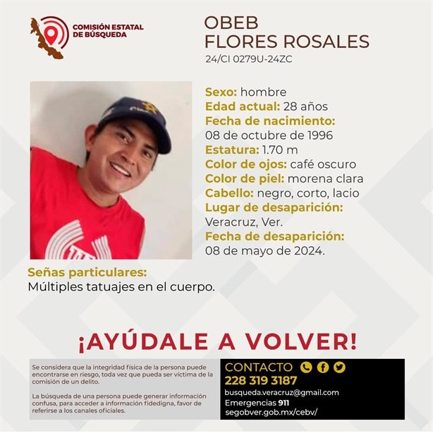 Desaparace en el puerto de Veracruz el joven Obeb Flores Rosales