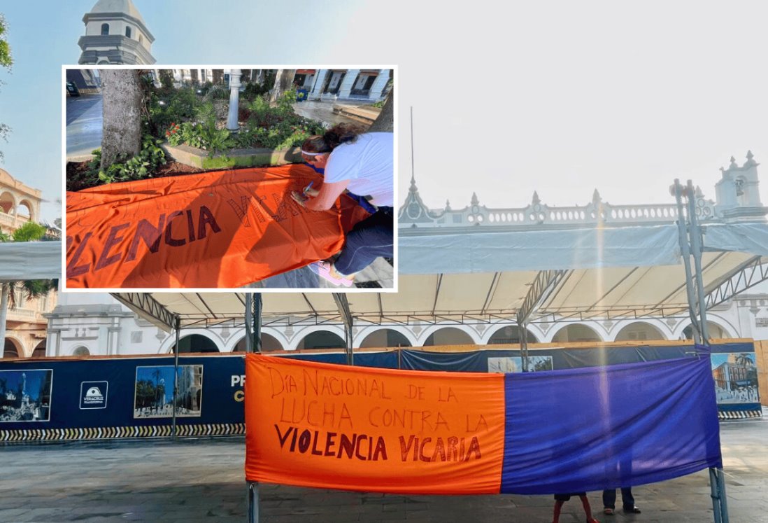 Madres víctimas de violencia vicaria lanzan mensaje a autoridades desde el zócalo de Veracruz