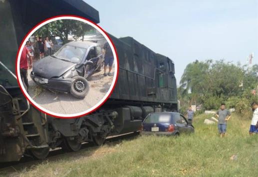 ¡Tremendo susto! auto es arrastrado por tren carguero en Fortín