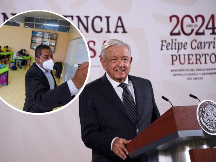 AMLO anuncia diez por ciento anual de incremento a maestros