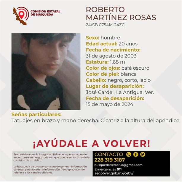 Buscan a Roberto Martínez, desapareció en La Antigua, Veracruz