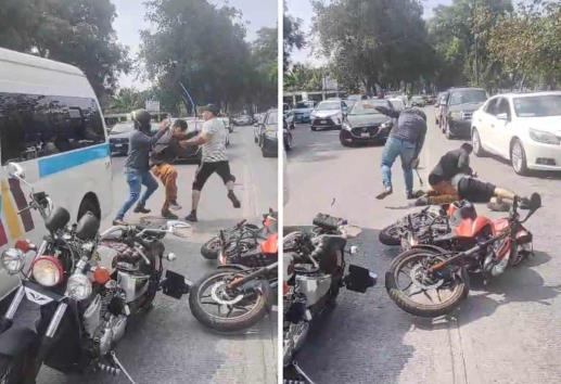 En Xalapa, motociclistas y chofer de combi protagonizan pelea callejera (+Video)