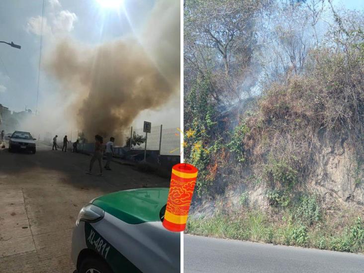 Provocan incendio de pastizal en Xalapa; andaban jugando con cohetones