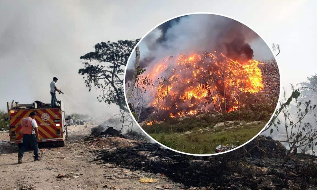 Temen que incendio en basurero de Agua Dulce alcance ductos de Pemex