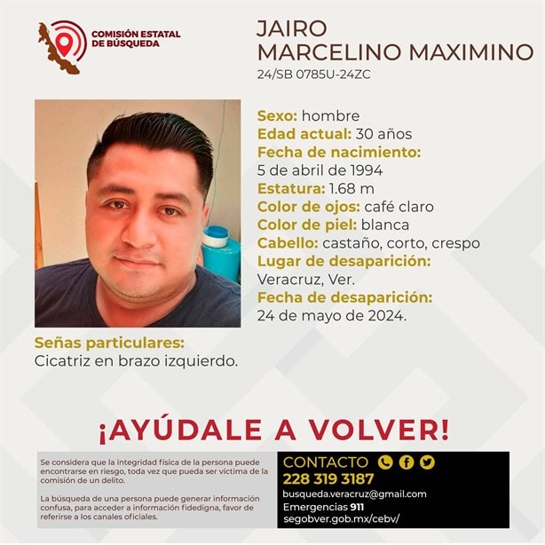 Desaparece Jairo Marcelino de 30 años en la ciudad de Veracruz