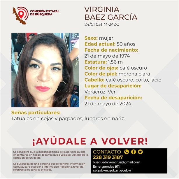Ayúdanos a localizar a Virginia Báez García, desapareció en el puerto de Veracruz