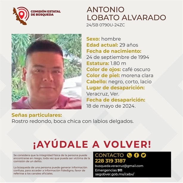 Antonio Lobato Alvarado tiene más de una semana que desapareció de Veracruz