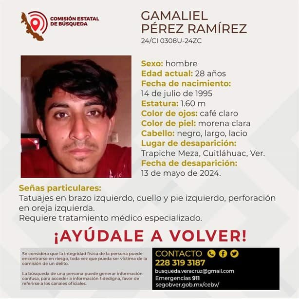 Gamaliel Pérez Ramírez desapareció en Cuitláhuac; requiere tratamiento especializado