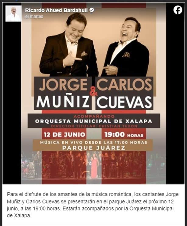 Coque Muñiz y Carlos Cuevas darán concierto gratis en Xalapa: fecha y sede