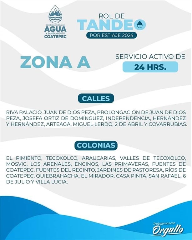 CMAS duplicará las horas de tandeo de agua en Coatepec