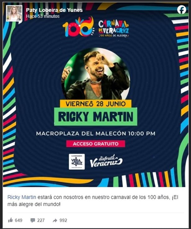 ¡Confirmado! Ricky Martin estará en el Carnaval de Veracruz 2024