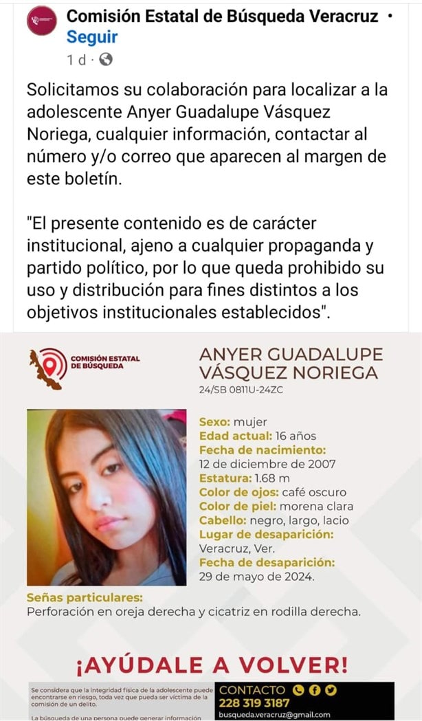 Buscan a Anyer Guadalupe de 16 años, desapareció en la ciudad de Veracruz