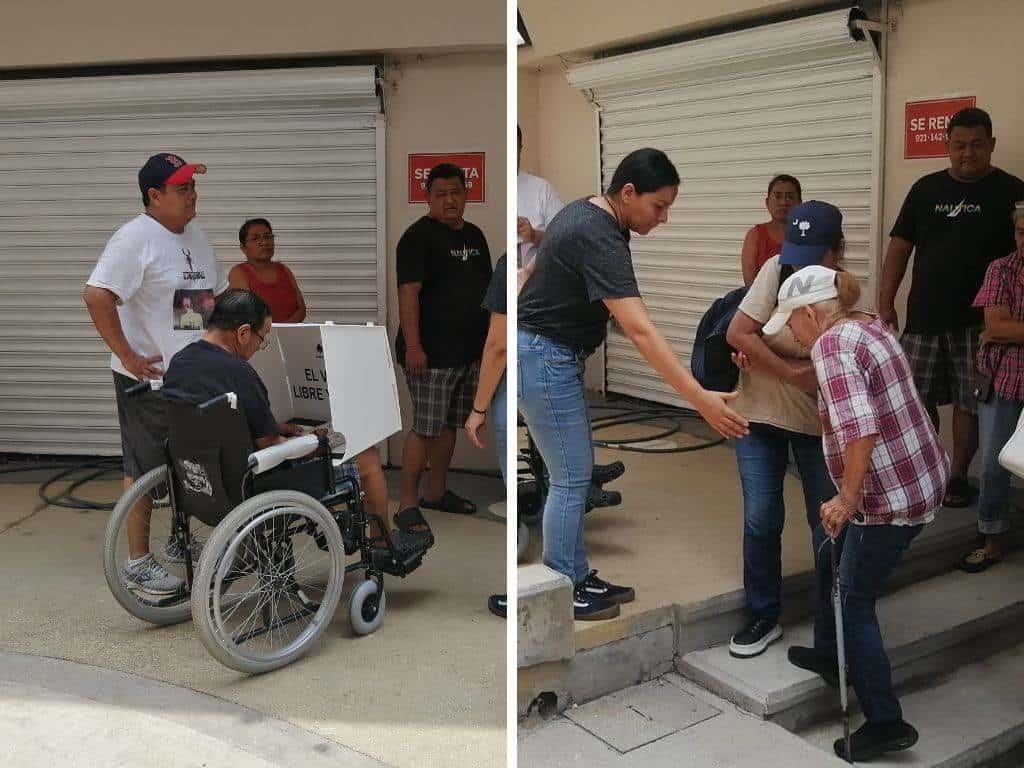 Con dificultad realizan su voto en casilla de Coatzacoalcos; así es sufragar en silla de rueda y sin rampas de acceso | VIDEO