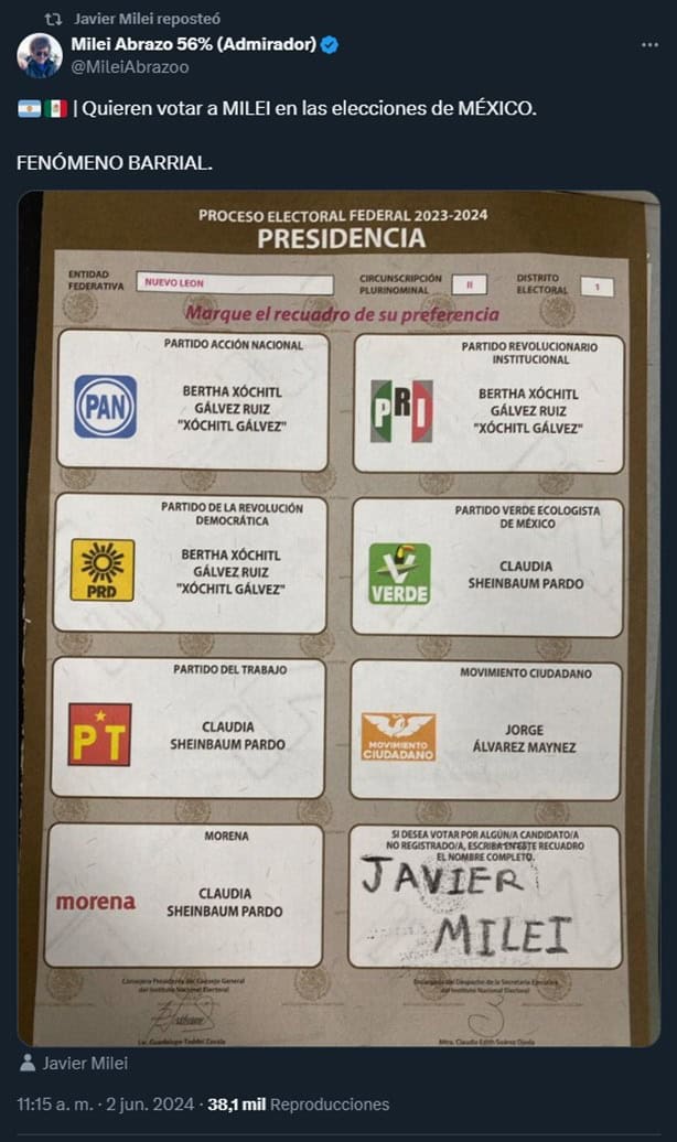 No es meme; Javier Milei llegó a las boletas electorales en México