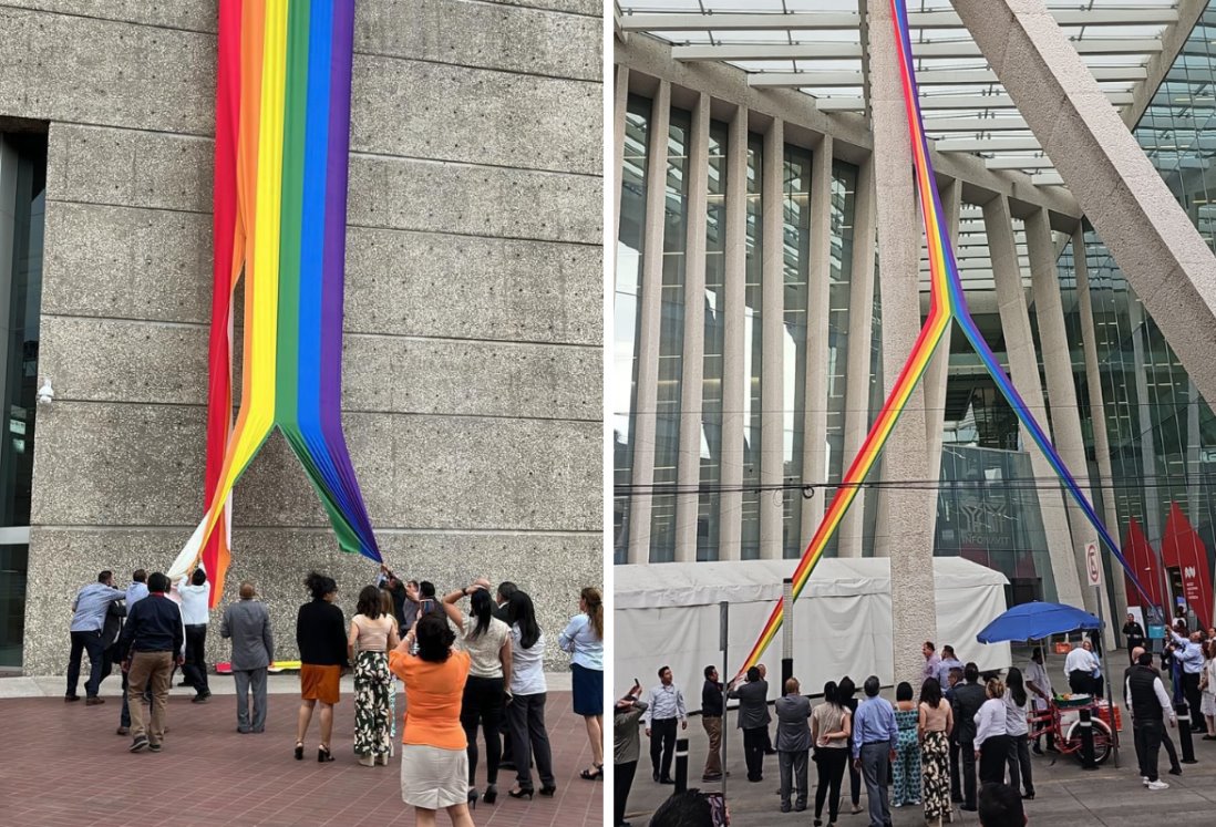 Líder sindical rompe bandera del Orgullo Gay en la sede del Infonavit