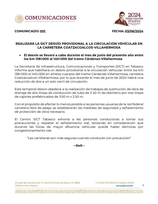 En junio se reducirá la circulación en la carretera Coatzacoalcos-Villahermosa; te decimos la razón