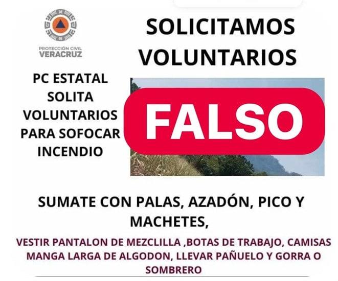 Alerta PC por falsas convocatorias solicitando voluntarios para combatir incendios en Veracruz