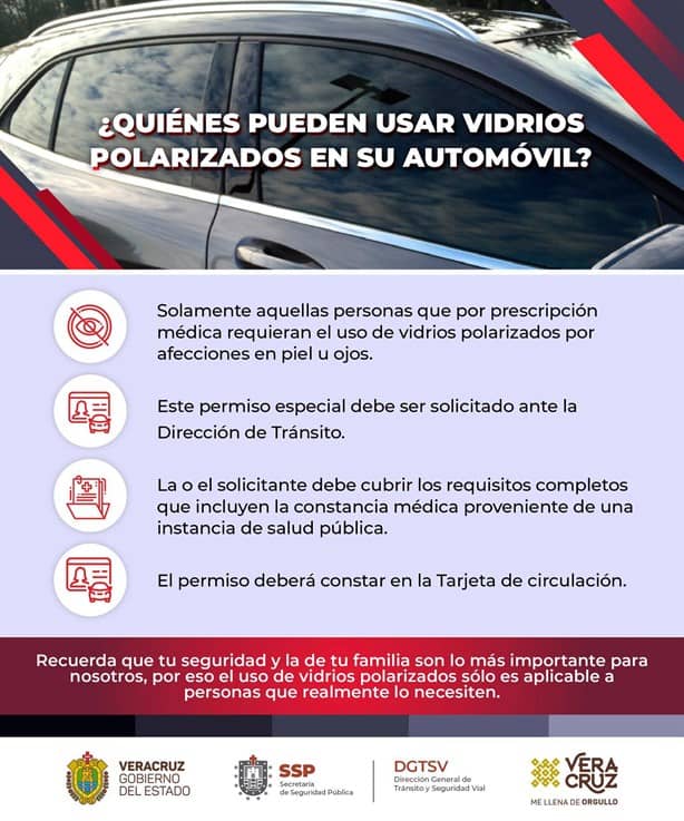 ¿Cómo y cuánto cuesta solicitar un permiso especial para el uso de vidrios polarizados en Veracruz?