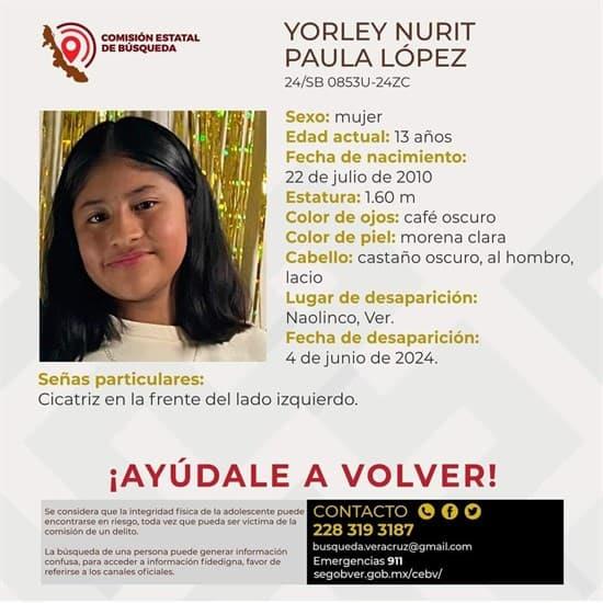 Menor de 13 años es reportada como desaparecida en Naolinco