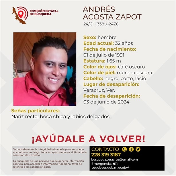Buscan a Andrés Acosta, salió de su casa en la ciudad de Veracruz y ya no regresó