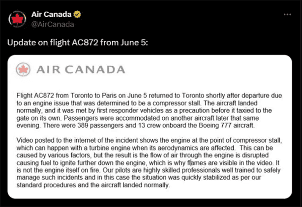 ¡Pánico en el aire! Avión de Air Canada se incendia y aterriza de emergencia en Toronto