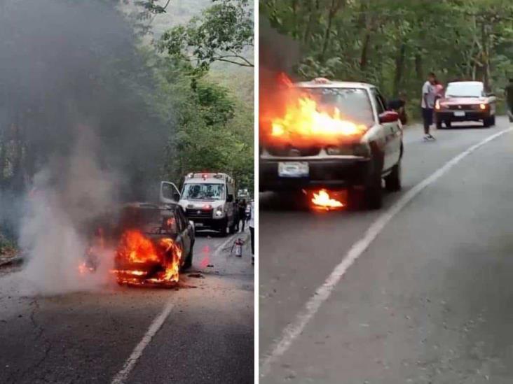 Taxi se incendia en carretera Ixtaczoquitán-Tuxpango