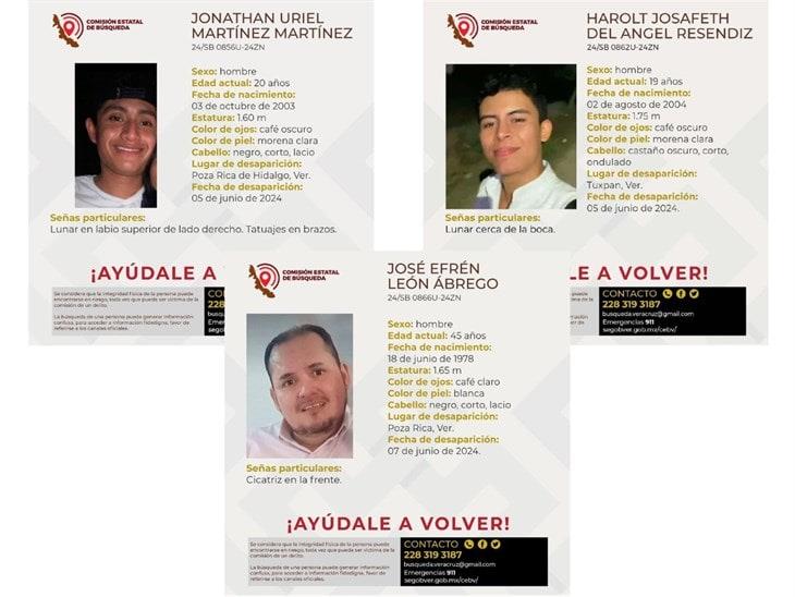 Dos jóvenes y un adulto desaparecidos en el norte de Veracruz