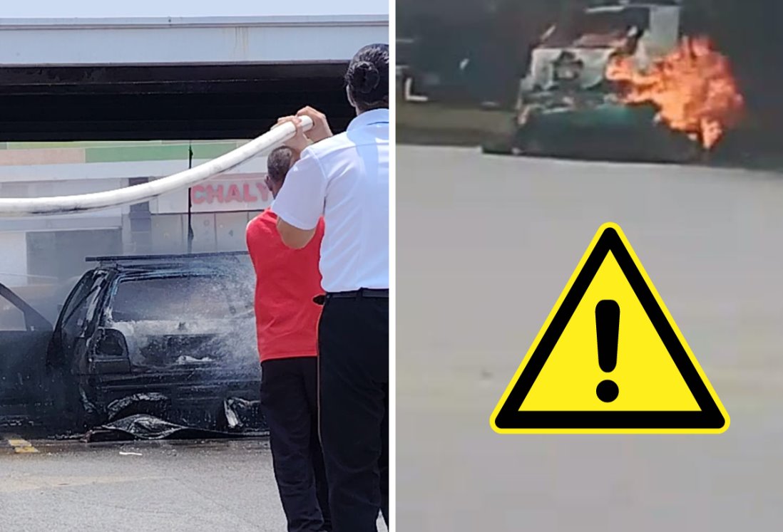 Automóvil se incendia en el estacionamiento de Divertiplaza en Veracruz