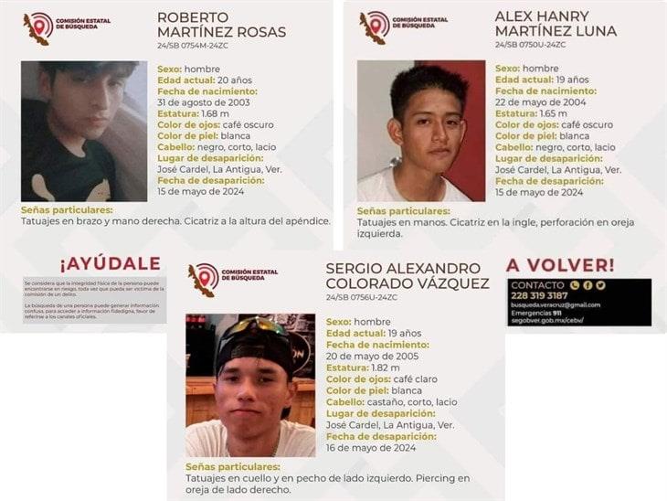 Alex, Roberto y Sergio se encuentran desaparecidos en Cardel; llevan más de un mes