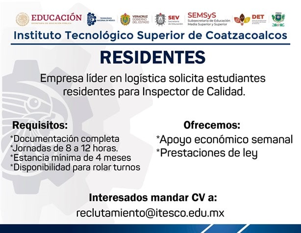 Ofrecen vacantes para residentes con apoyo económico en Coatzacoalcos; requisitos