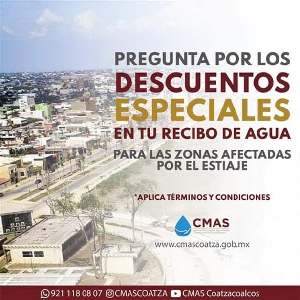 CMAS Coatzacoalcos anuncia cuales serán las colonias beneficiadas con descuentos en su recibo
